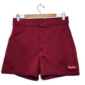 NWT Vintage 80's Rawlings Athletic Shorts USA Made Maroon Poly Knit Medium 32–34